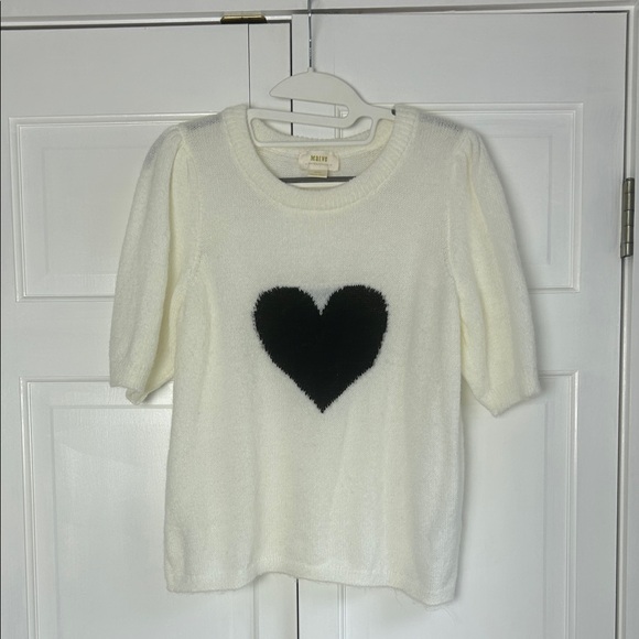 Anthropologie Maeve Short Sleeve Puff Heart Sweater - Picture 4 of 8